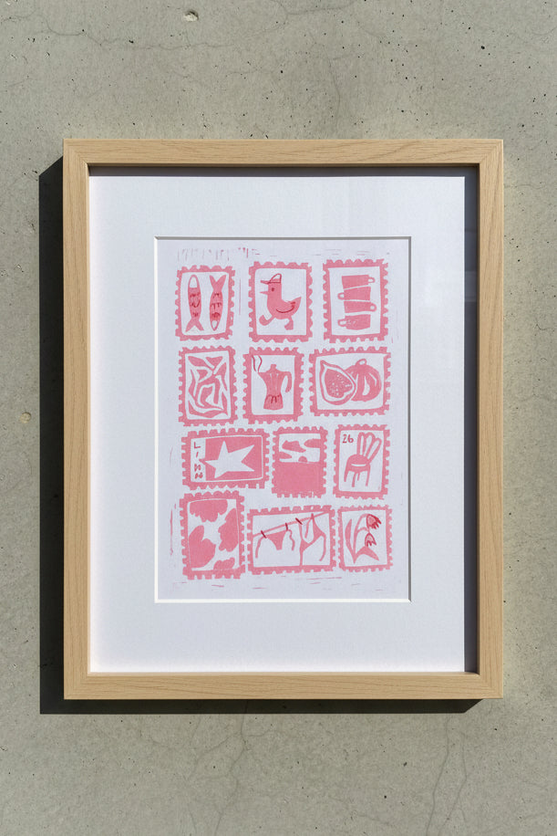 Linoldruck „Poststamps“