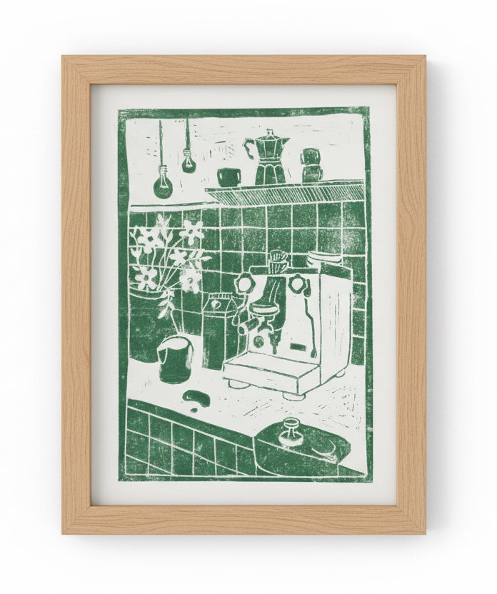 Coffee Corner Print Dunkelgrün