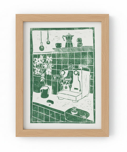 Coffee Corner Print Dunkelgrün