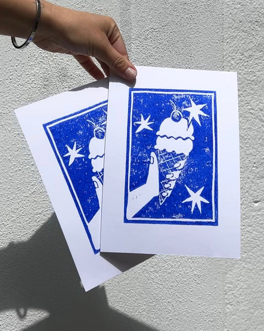 Eis Linoldruck Blau