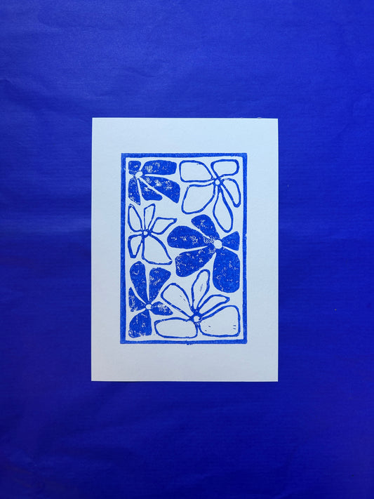 Blumen Linoldruck Blau